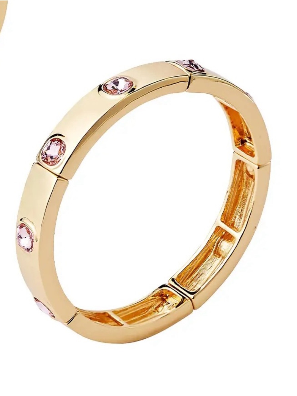Park Lane GEM Gold Bangle Bracelet, Pink Accent Gems, Stretch to Fit, 2 1/4” NWT